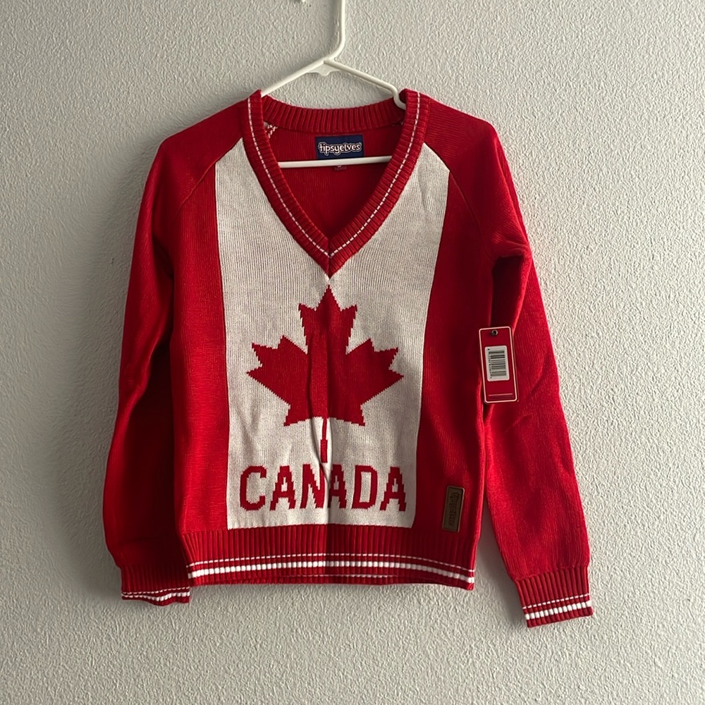 Tipsy Elves Canada v-neck sweater. NWT. Women’s size XS